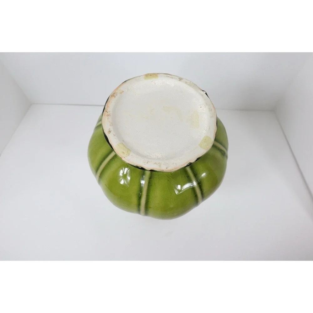 Vibrant MCM Green‎ Ribbed Variegated Vase with crazing 10.25 in